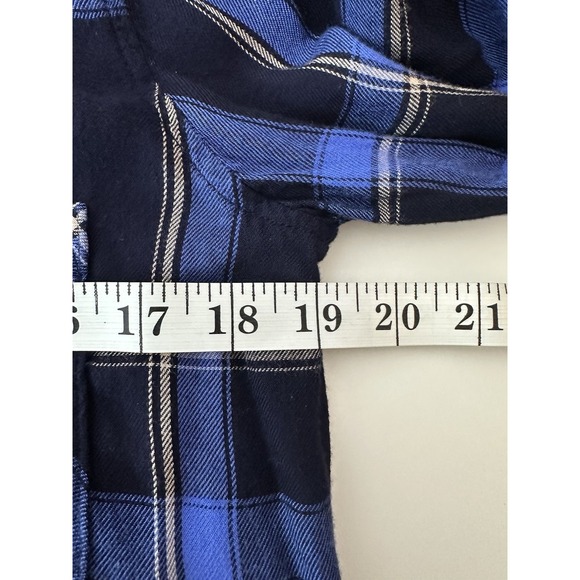 Anthropologie Cloth & Stone Top Women's Medium Blue Plaid Back Lacing Flannel - Picture 5 of 8